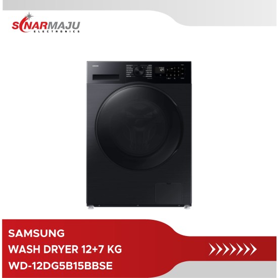 MESIN CUCI 1 TABUNG SAMSUNG FRONT LOADING COMBO 12/7 KG WASHER DRYER WD-12DG5B15BBSE